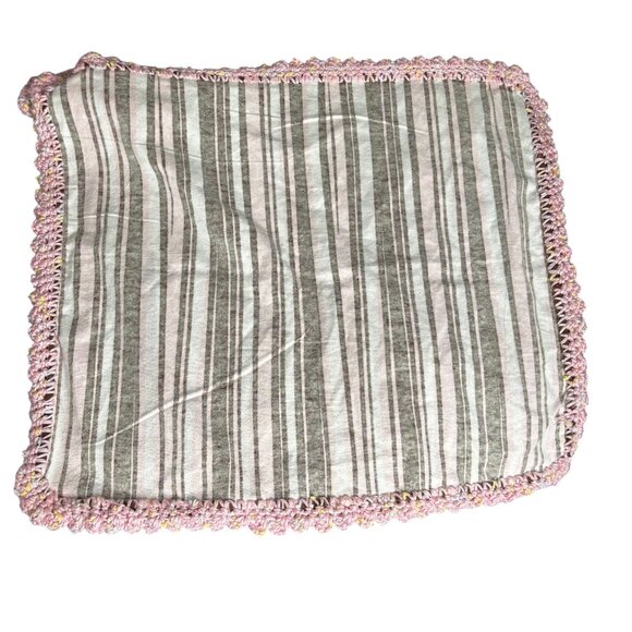 Handmade Baby Receiving Blanket Booties Set Striped Brown Pink Crochet Border - Picture 6 of 6